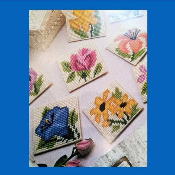 5 Vintage Leasure Arts Craft Leaflets Plastic Canvas Covers Coasters Holiday - Picture 11 of 13